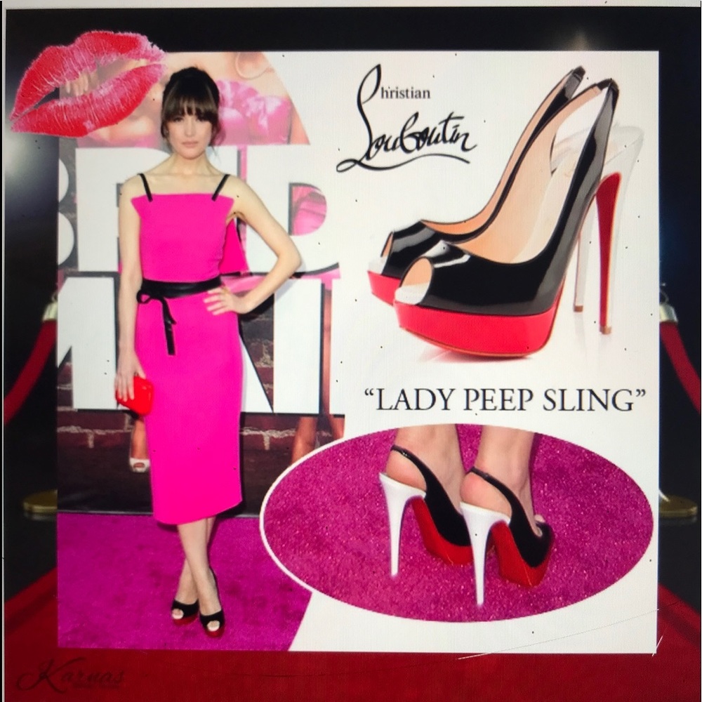 💯Auth LOUBOUTIN Lady Peep 150 Sling Heels 38.5